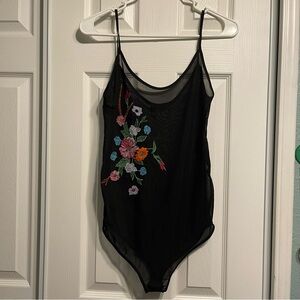 Zara Bodysuit With Floral Embroidery Size M    A124